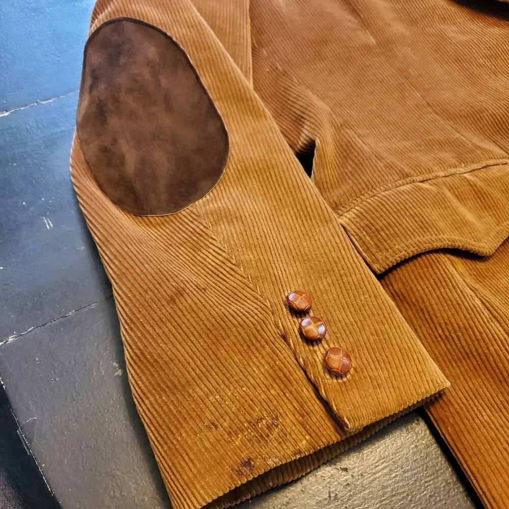Vintage Levi's Panetela Mens Corduroy Western Blazer Honey Brown Elbow Patch 48L